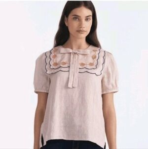 SALONI Marlowe Embellished Linen Top Peach/Pink Women's Size 6 NWT